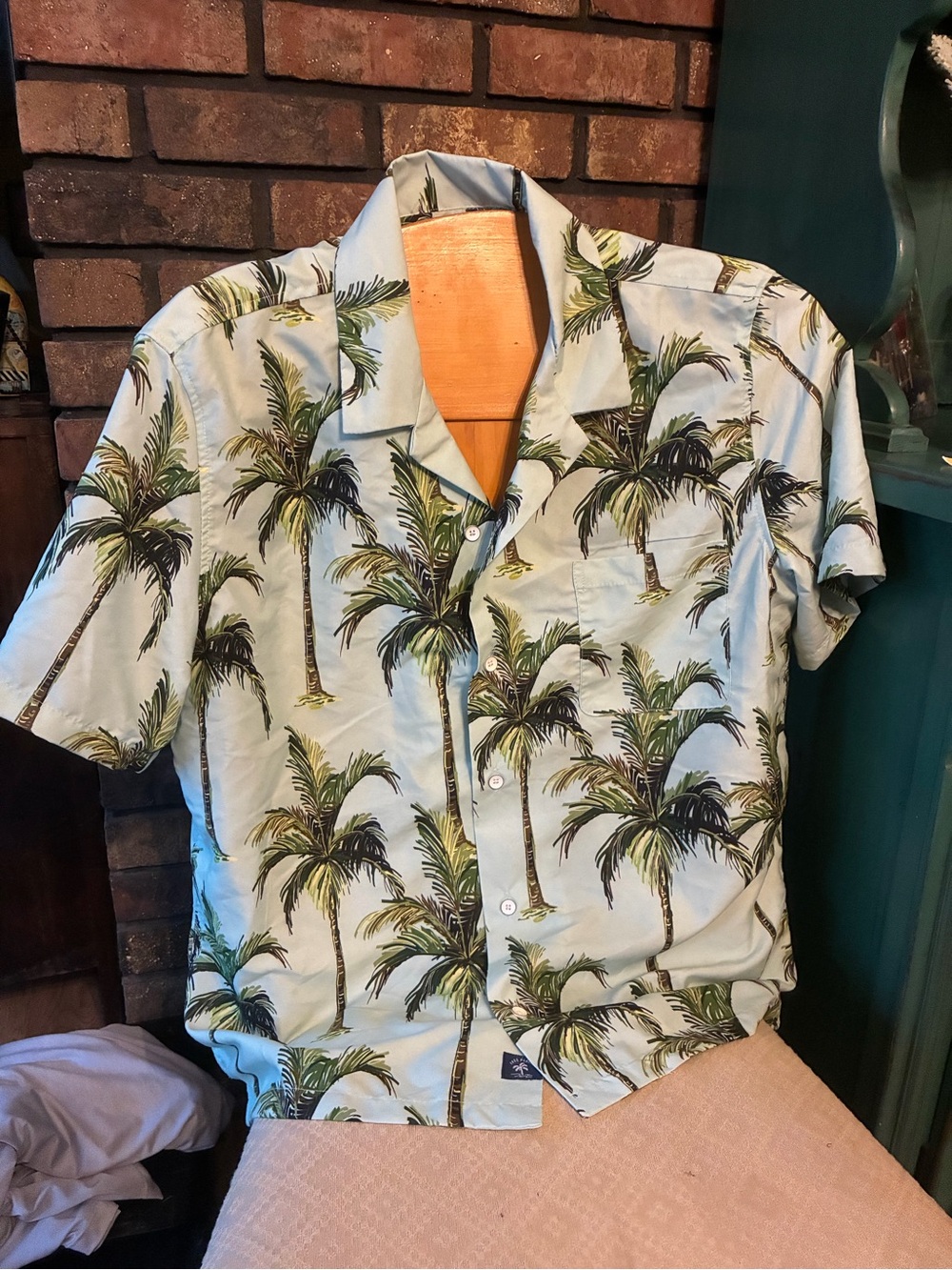Free Planet Light Blue Palm Tree Camp Shirt large